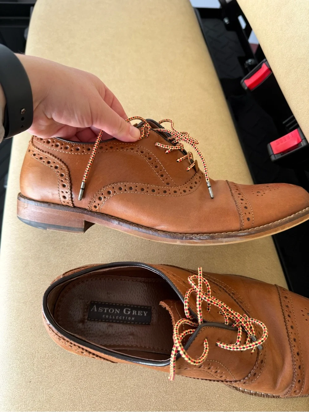 Aston Grey Collection Brown Leather Cap Toe Lace Up Men's Oxfords Size 9.5
